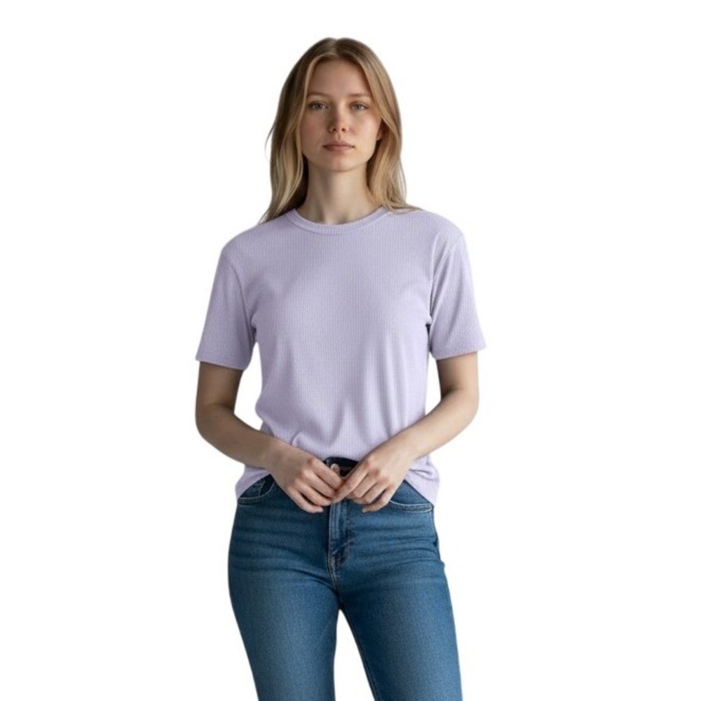 Calvin Klein Womens Ribbed Short Sleeve Crewneck Tee Lavender Purple Top